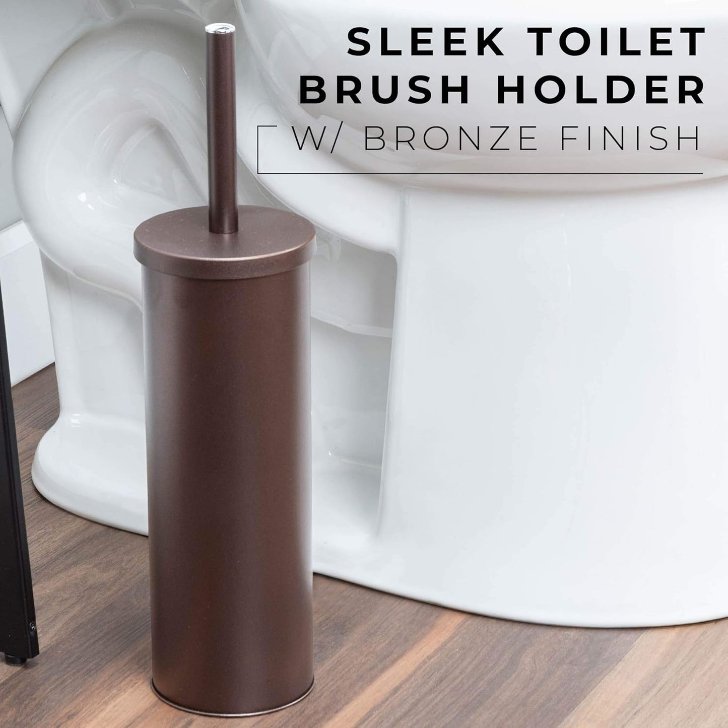 JS Jackson Supplies Sleek Toilet Brush and Holder with Metal Handle, Bronze, Pack of 2