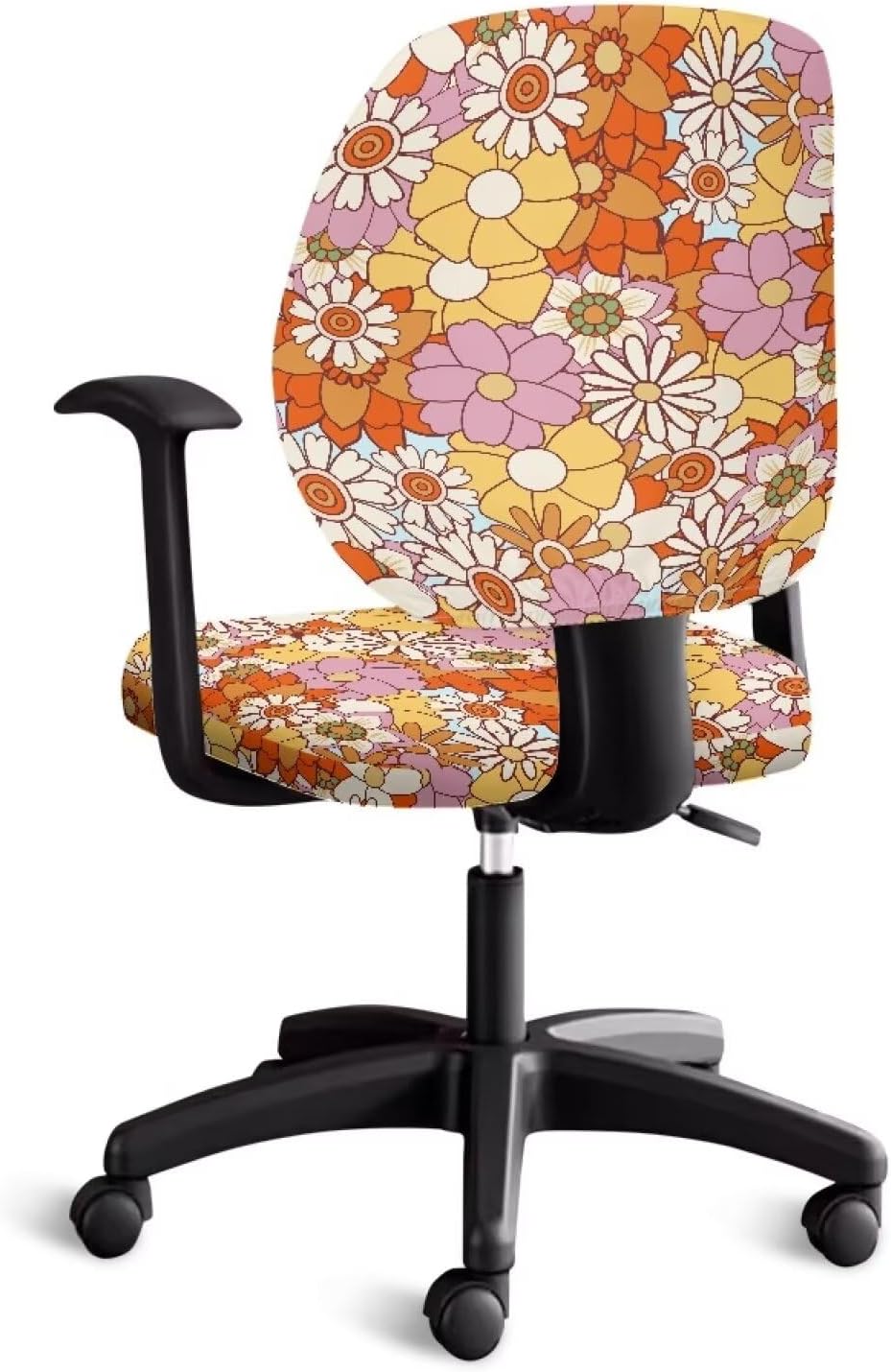 Cadowhimsy 2 Hippie Daisy Flower Print Office Chair Slipcover Piece Desk Chair Cover Removable Computer Chair