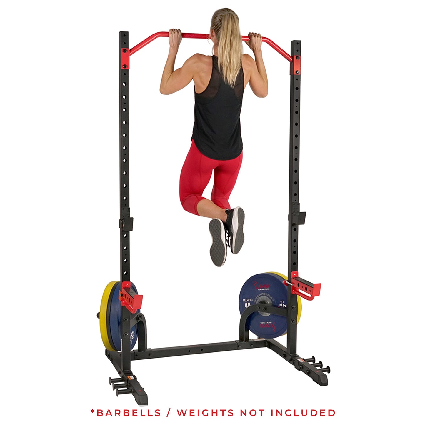 Sunny Health & Fitness Power Zone Squat Stand Power Rack - SF-XF9931, Upright,Black/Red