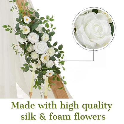 WEDFLOR Arch Flower Kit of 2 - Artificial Floral Swag for Wedding Welcome Sign, Reception Ceremony Signs, Chair Decor (White)