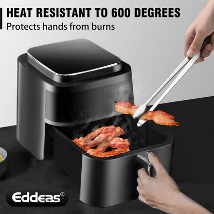 Eddeas Tongs For Cooking - Heat Resistant 600 Degrees, All Metal Kitchen Tweezers Tongs, Heavy Duty Stainless Steel Cooking for Food, Grill, BBQ, Dishwasher safe Set of 4 (12" & 9in)
