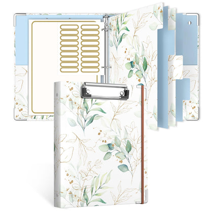 Rouidr Mini 3 Ring Binder with Clipboard, 1 inch Round 8.5 x 5.5 in Cute Binders Organizer with 5 Dividers Tabs & Clear Sleeves, School Supplies, Office Supplies, Leaves