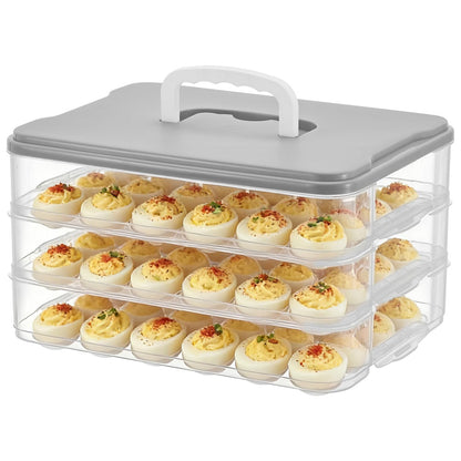 BOUTICOL 3-Layer Deviled Egg Container with Lid and Handle, Clear Plastic Deviled Egg Carrier Storage 72 Eggs, Portable Stackable Eggs Holder Platter for Easter, Thanksgiving Day, Party, Picnic
