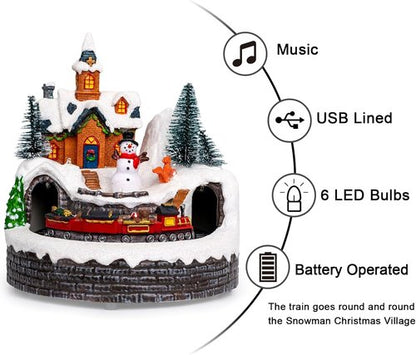 Candieslife Animated Musical Christmas Snowman Decorations - Rotating Train with Warm Lights for Holiday Cheer