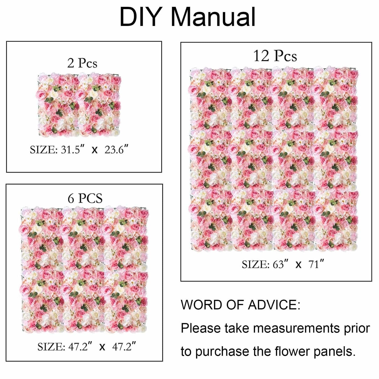 GOUZIBHD Artificial Flower Wall Panels 16 X 24 in, Faux Flower Wall Mat, 3D Silk Floral Backdrop, Rose Floral Panels for Wedding Party Event Photo Backdrop Wall Decor(Size:12PCS)