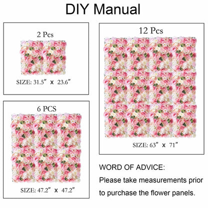 GOUZIBHD Artificial Flower Wall Panels 16 X 24 in, Faux Flower Wall Mat, 3D Silk Floral Backdrop, Rose Floral Panels for Wedding Party Event Photo Backdrop Wall Decor(Size:12PCS)