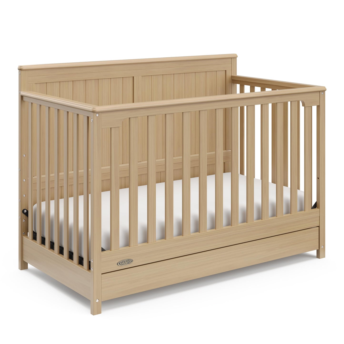 Graco Hadley 5-in-1 Convertible Crib with Drawer – GREENGUARD Gold Certified, Fits Standard Crib Mattress, Converts to Toddler Bed, Daybed and Full Bed, 4 Adjustable Mattress Heights (Driftwood)