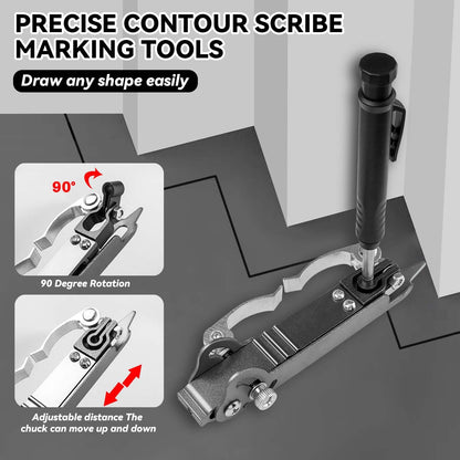 YAKAMOZ Multi-function Scribing Tool with Deep Hole Construction Pencil, Aluminum Alloy Carpenter Woodworking Compass Scriber Precise Contour Scribe Marking Tools