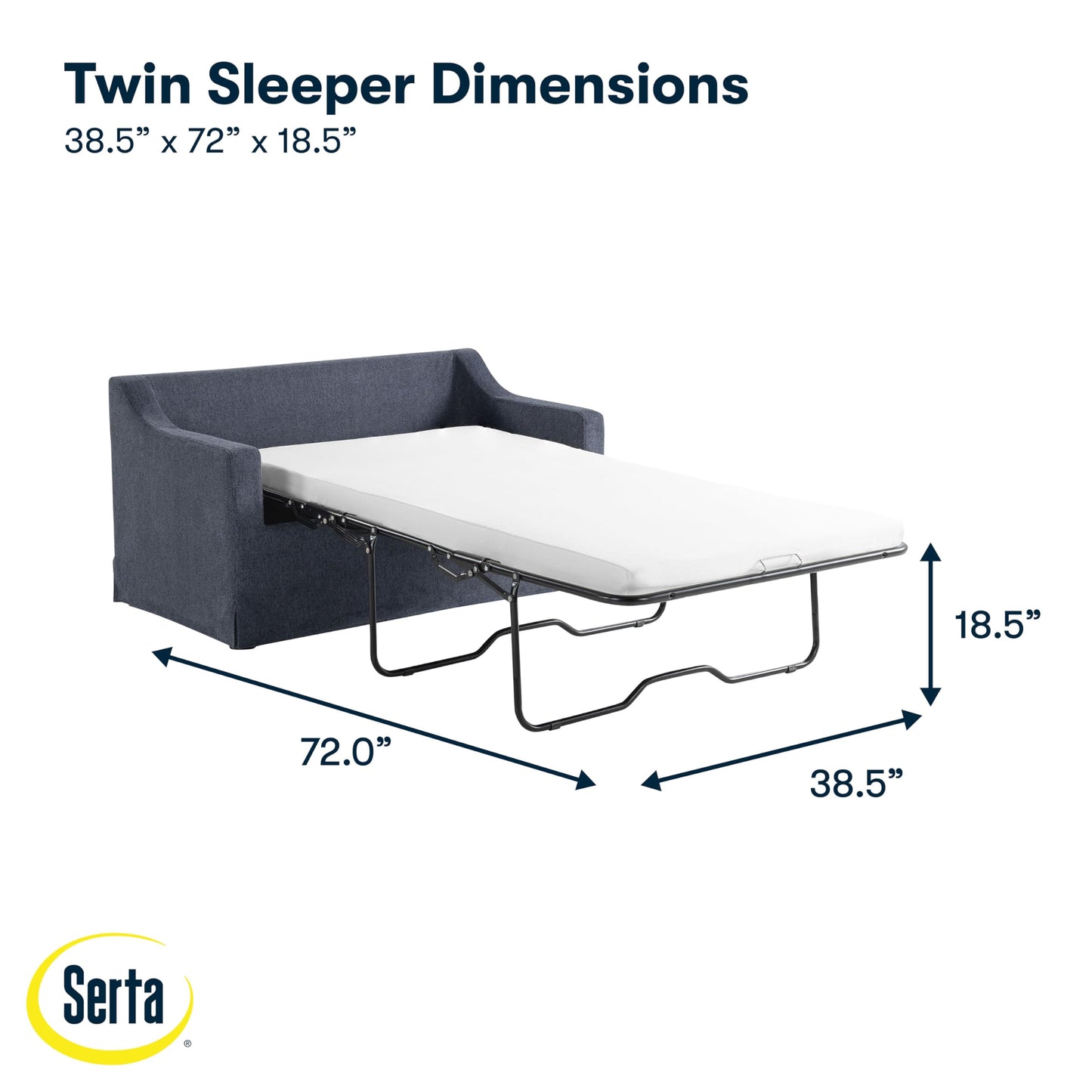 Serta® Harper 53.3” Twin Pullout Sofa Bed, Easy Assembly, USB Power Ports, Soft Modern, Sloped, Woven Fabric