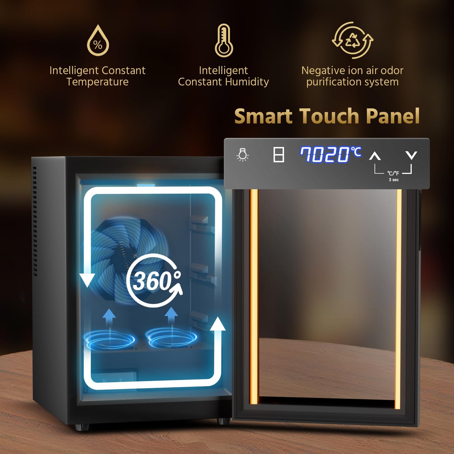 Electric Cigar Humidor 50L with Heating and Cooling Temperature Control and Humidity Control System, Cooler Cabinet Large Capacity for 300 Counts with Spanish Cedar Wood Shelves & Hygrometer
