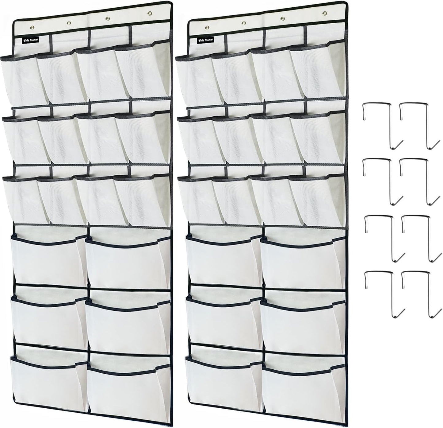 2 Pack Extra Large Hanging Over Door Shoe Organizers, 12 Mesh Pockets + 6 Large Compartments for Closet Bedroom