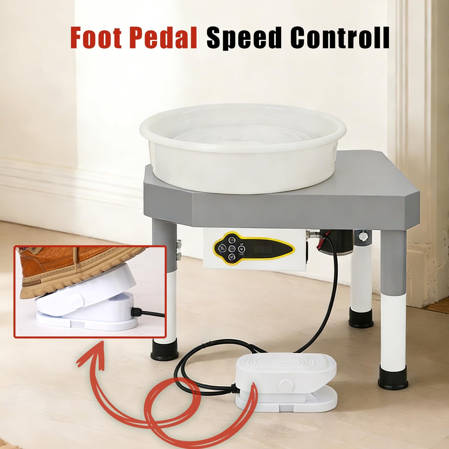 14" 450W Electric Pottery Wheel with LCD Panel Adjustable Speed Foot Pedal,Detachable Basin,Heighten Desk Legs,Clay Toolfor Kids, Adults, Beginners, Home DIY & Professional Pottery Making