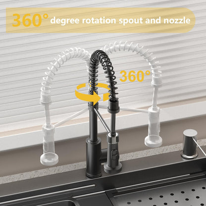 32x19 Black Drop-in Kitchen Sink: Deep Single Bowl Stainless Steel Workstation with Faucet & Accessories Combo for Family Kitchen—Scratch Resistant & Noise Reducing