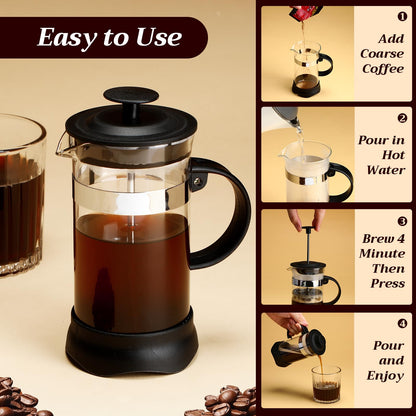 LemonRoad 4 Pack French Press Coffee Maker Borosilicate Glass Coffee Press Heat Resistant Stainless Steel Tea Maker for Travel Camping Kitchen Gifts Includes Pot Filters(12oz)