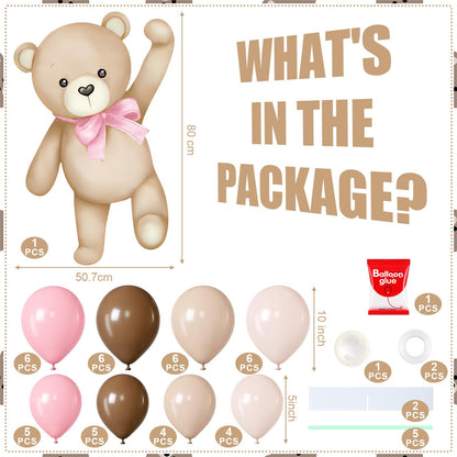 Teyva Daily 43 Pcs Pink Brown Bear Baby Shower Decorations for Girl 31 Bears Cardboard Cutout Stand Decoration Pink and Brown Balloon Stand Kit Gender Reveal Bear Balloons Kit for Baby Shower Birthday