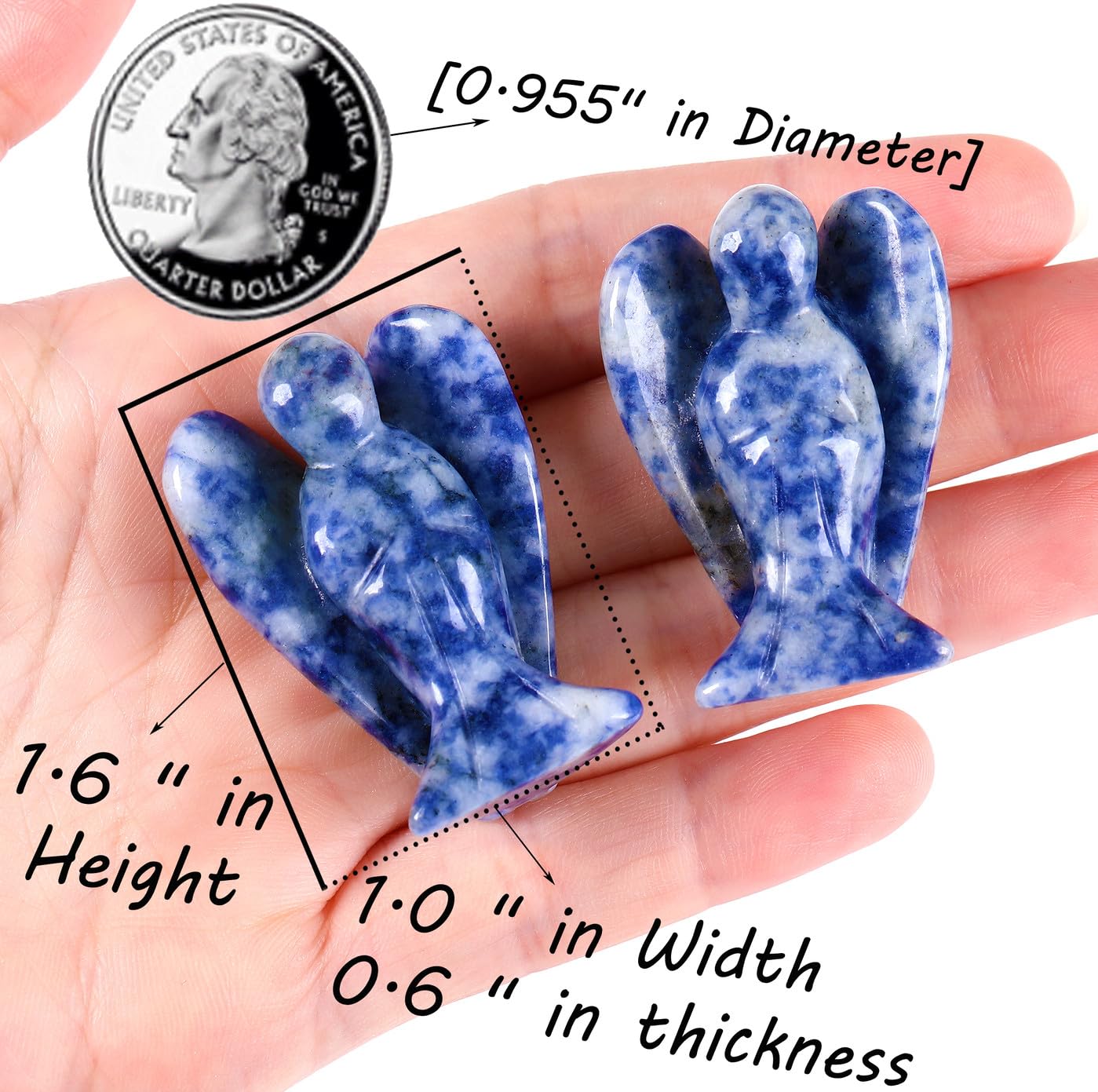 QINJIEJIE Blue White Sodalite Crystals Angel Guardian Statue, Hand Carved Natural Stone Peace Angel Healing Gemstones Figurines, Room and Office Decorations, Gifts for Women