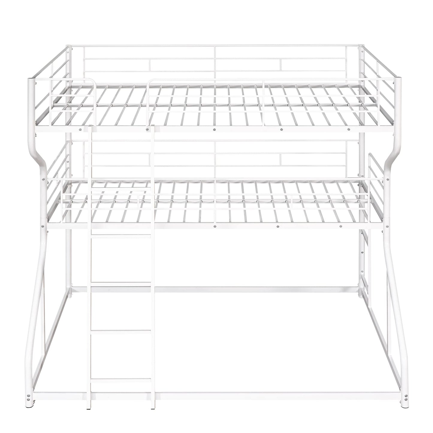 Merax Full XL Over Twin XL Over Queen Size Metal Triple Bunk Bed Frame with Ladder for Kids, Industrial Style Bunk Bed, Easy Assembly, No Box Spring Needed, for Kid's Room or Dormitory, White