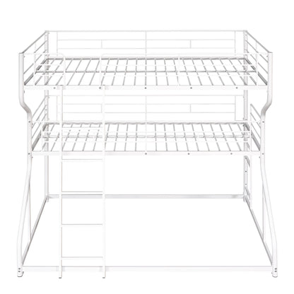 Merax Full XL Over Twin XL Over Queen Size Metal Triple Bunk Bed Frame with Ladder for Kids, Industrial Style Bunk Bed, Easy Assembly, No Box Spring Needed, for Kid's Room or Dormitory, White