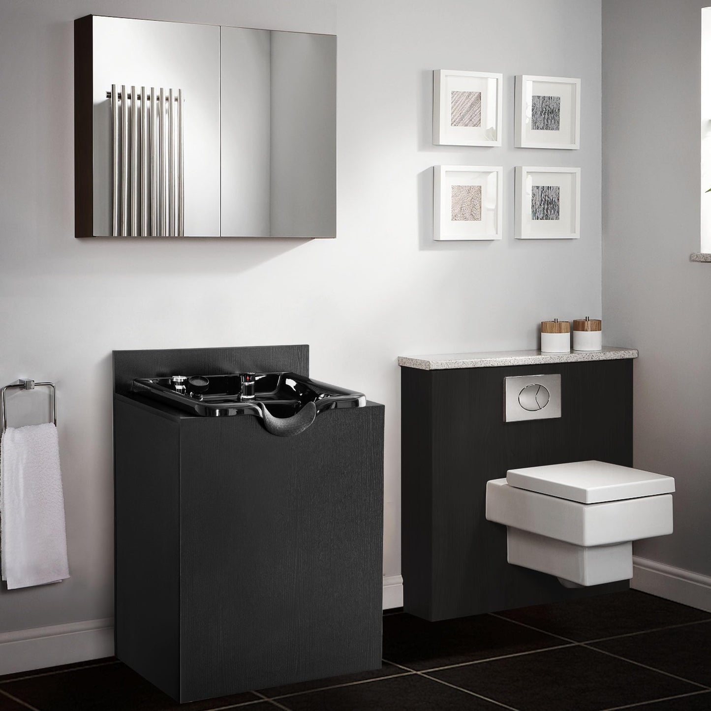 BarberPub Modern Shampoo Backwash Sink Station with Shampoo Bowl, Spa Salon Beauty Equipment with Engineered Wood, 22.8" (L) x 36.2" (H) x 18.7" (D) 6154-7134, Black