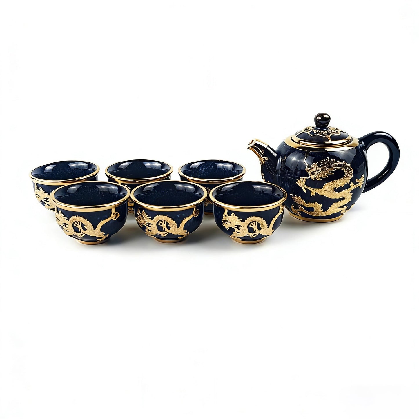 CKHNX Jun Porcelain Gold-Inlaid Tea Set, Zen Style, Includes Teapot and 6 Cups, Premium Gift Box, for Business, Festivals and Birthdays