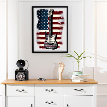 TUTUMAY21 American Flag Guitar Diamond Painting Kits for Adults, Full Round Diamond Art Kits 5D Guitar Diamond Art, Personalized Gifts for Family and Friends Room Wall Decor 12x16 inch