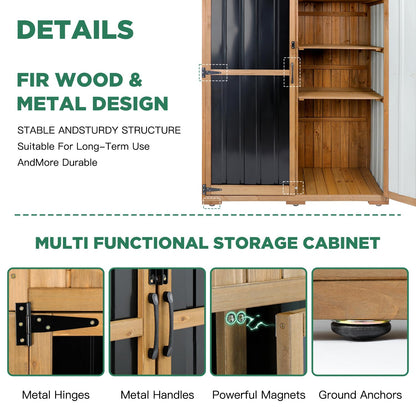 Outdoor Storage Cabinet Waterproof with Shelves, Outdoor Storage Shed Garage Cabinet Weatherproof, Wood & Metal Outside Patio Backyard Garden Pool Storage Tool Organizer