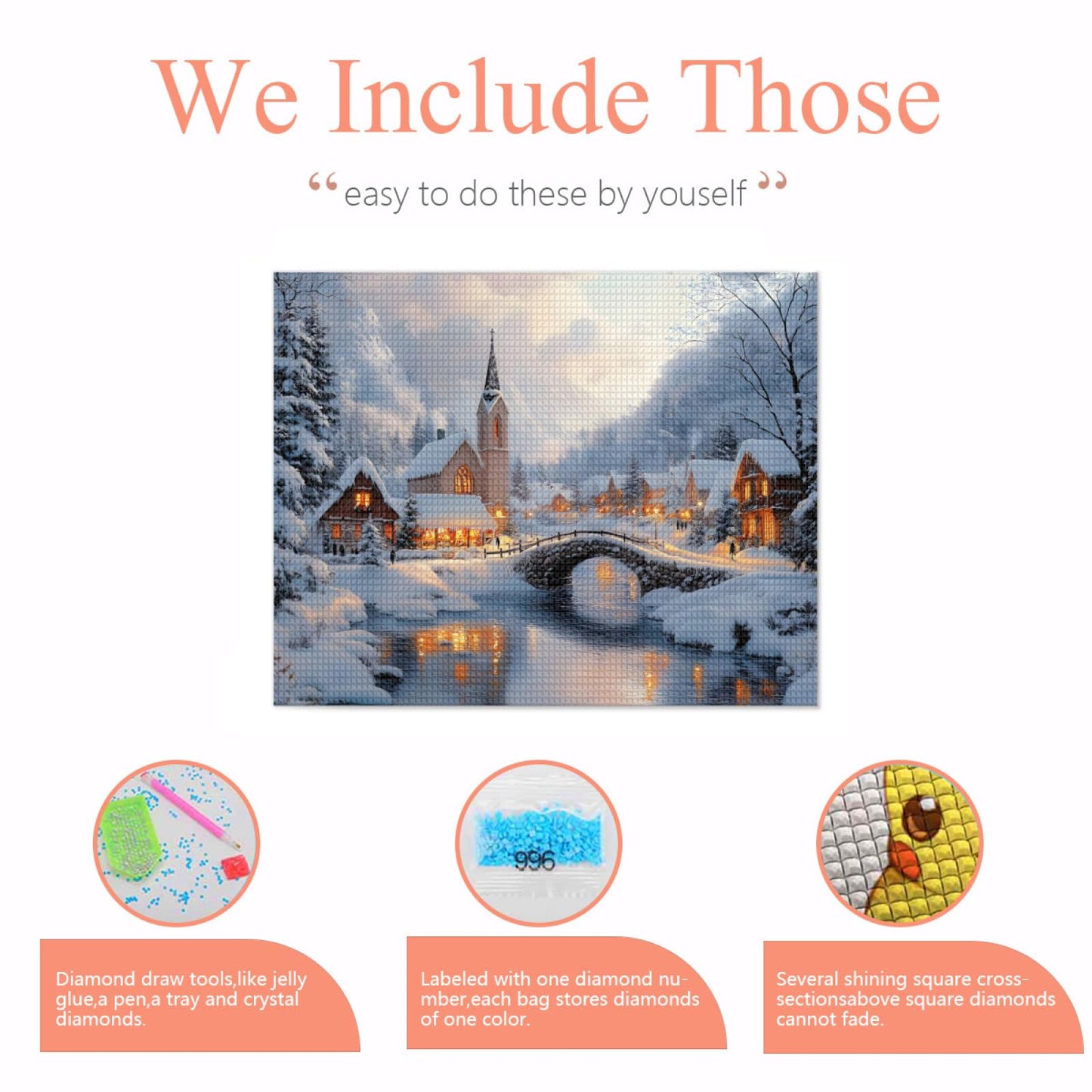CVURMFH 5D Fall Diamond Painting Kits for Adults, Winter Beautiful Christmas Snow Scene Diamond Art Kit, DIY Full Square Drill Christmas Diamond Gem Art Kits for Adults 12x16 Inch