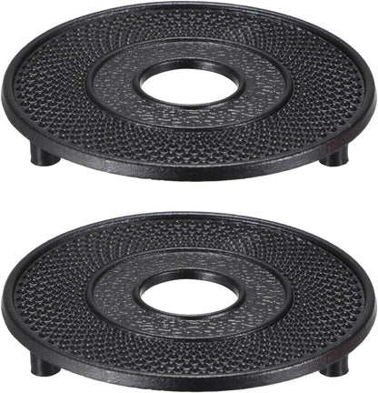 Sumnacon 2 Pcs Cast Iron Tea Pot Trivet with Rubber Covers, Vintage Kettle Trivet for Kitchen Dining Office Countertop