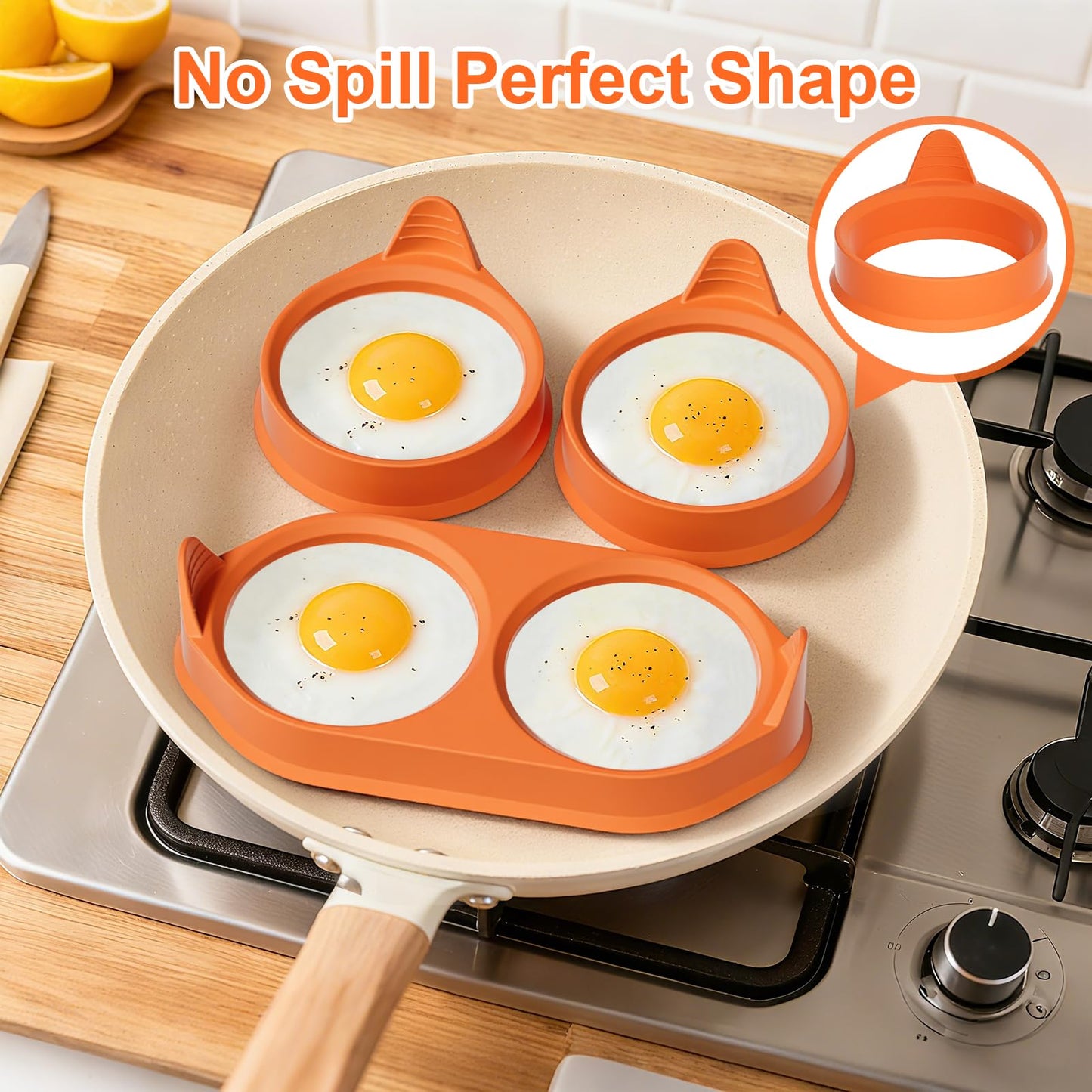 Silicone Egg Rings for Cooking, 4 Pack Egg Molds with Leak-Proof Design, Non-Stick BPA Free Egg Cooker Rings, Heat Resistant up to 500°F, Dishwasher Safe Grey