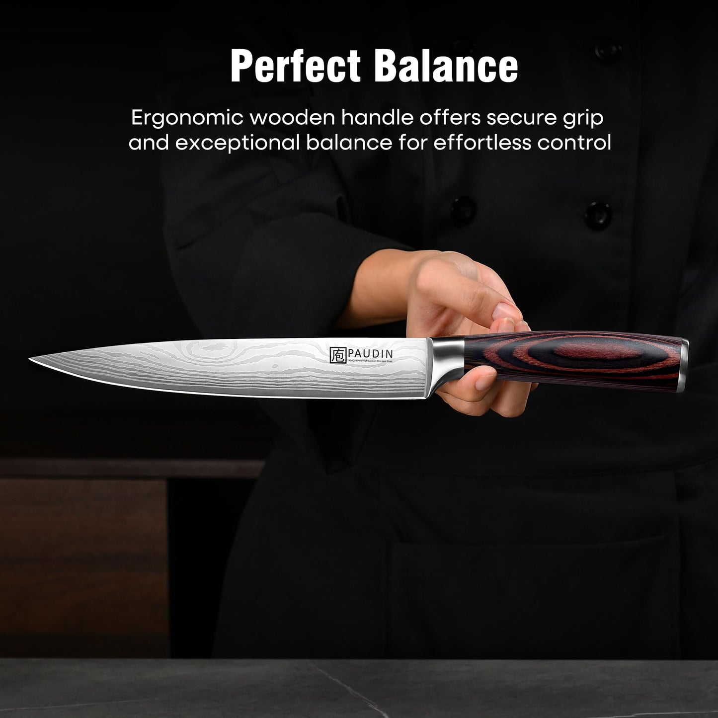 PAUDIN Carving Knife 8 inch, Ultra Sharp Brisket Slicing Knives, Premium Meat Cutting Knives German Stainless Steel, BBQ Knife with Ergonomic Handle, for Slicing Roast, Meats and Vegetables