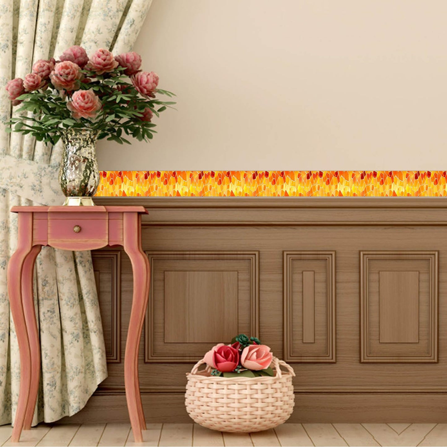 IVN Wallpaper Border Peel and Stick Wall Yellow Mosaic Decorative Wall Trim Self Adhesive Border for Walls Mirror Frame Accent Strip for Bedroom Kitchen LivingRoom 4x196 Inch