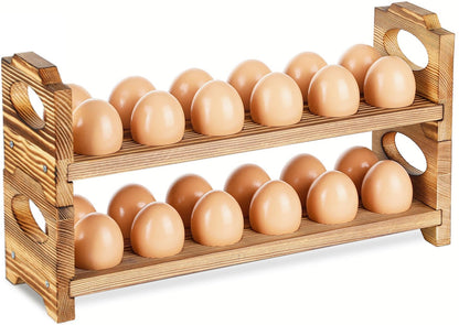 AOOHOOA Wooden Egg Holder Countertop, Stackable Wooden Egg Storage & Organizer, 2-Tier /24-Hole Farmhouse Eggs Rack Wood with Handle for Fresh Eggs to Store Chicken/Duck/Quail/Turkey/Easter Egg