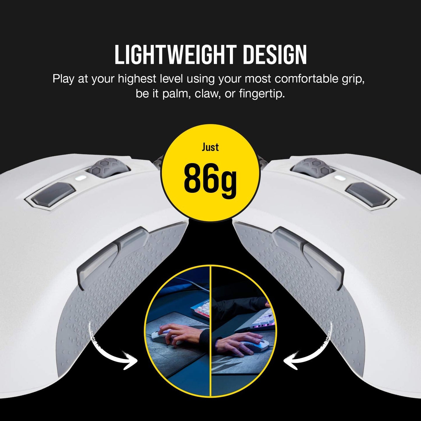 Corsair M55 Wireless Lightweight FPS Gaming Mouse – 2.4GHz & Bluetooth – 24,000 DPI – Long-Lasting Battery Life – Six Programmable Buttons – Textured Side Grips – Black