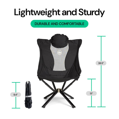 CLIQ EpiQ 1.0 Outdoor Camping Chair - High Backrest Integrated Pillow with MagiQ Hub for Quick Setup, Military Grade Frame Supports 400 lbs (Black)