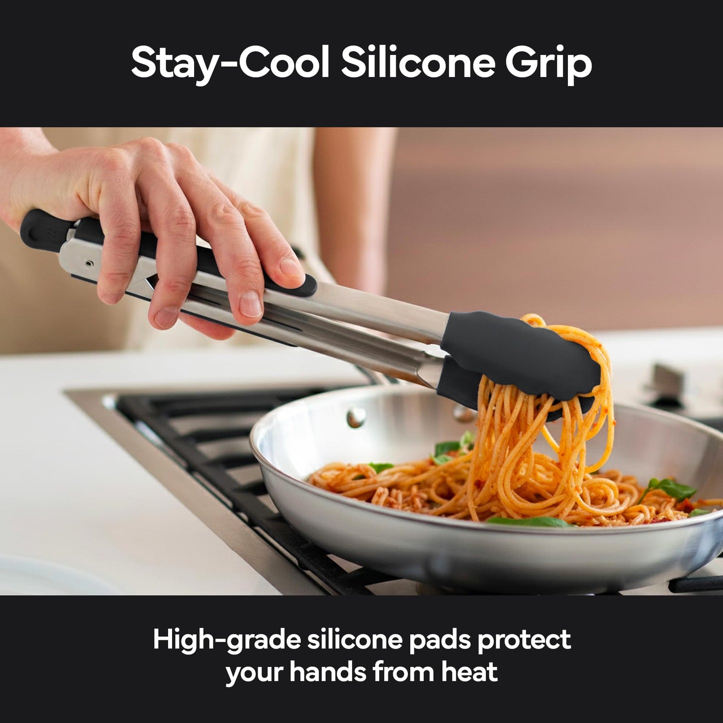 Misen Kitchen Tongs - Dishwasher Safe, Heavy Duty - Precision Silicone-Tipped Grilling Tool - Heat Resistant, Nonstick Safe - Perfect for Serving and Air Frying- 13 Inch | Black