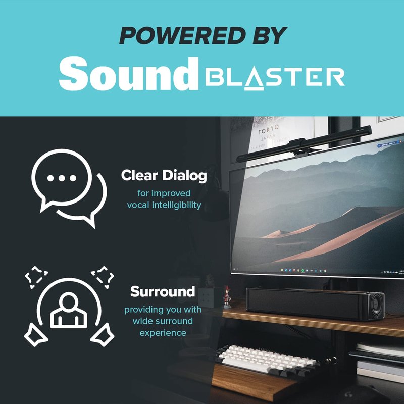 Creative Stage SE 2.0 Bluetooth Sound Bar Speaker - Black - Under Monitor - USB - 1 Pack