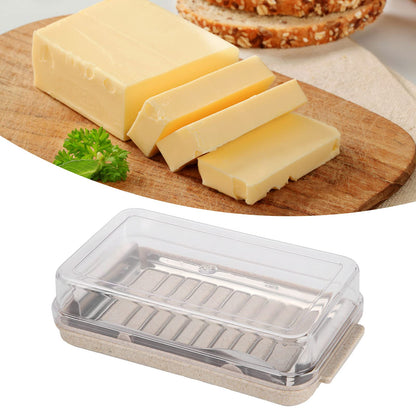 Pissente Butter Slicer Cutter, Stainless Steel Butter Cutter Container Butter Storage Box with Transparent Cover Multipurpose Rectangle Butter Keeper for Home Kitchen Baking Supplies