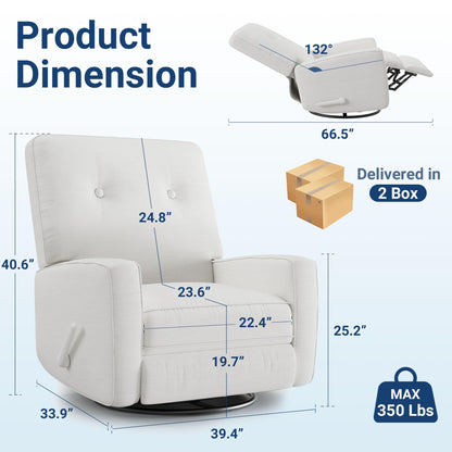 Garvee Nursery Recliner Chair, 360° Swivel Rocking Glider Chair for Adults with Adjustable Backrest & Footrest, Cozy Linen Upholstered Armchair for Living Rooms, Bedrooms, Apartments, Beige
