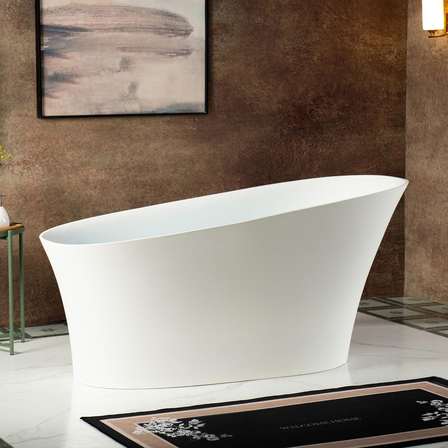 WOODBRIDGE 59 in. x 29.5 in. Stone Resin Luxury Contemporary Solid Surface Freestanding Bathtub in Matte White