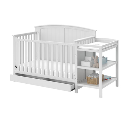 Storkcraft Steveston 5-in-1 Convertible Crib & Changer – GREENGUARD Gold Certified, Fits Standard Crib Mattress, Converts to Toddler Bed and Full Bed, 4 Adjustable Mattress Heights (White)