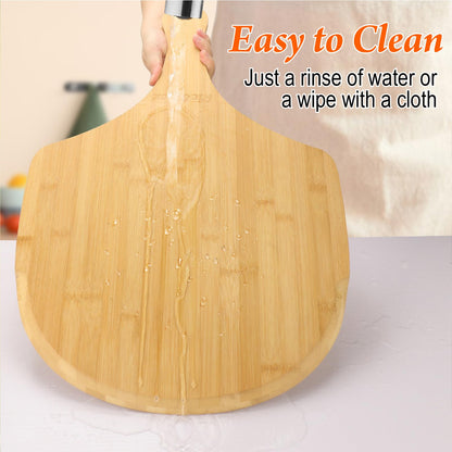 RICOJYCX 2 Pack 16 Inch Bamboo Pizza Peel, Wooden Pizza Paddle Spatula with Extended Handle, Cutting & Serving Board for Pizza, Bread, Cheese, Fruits and Vegetables