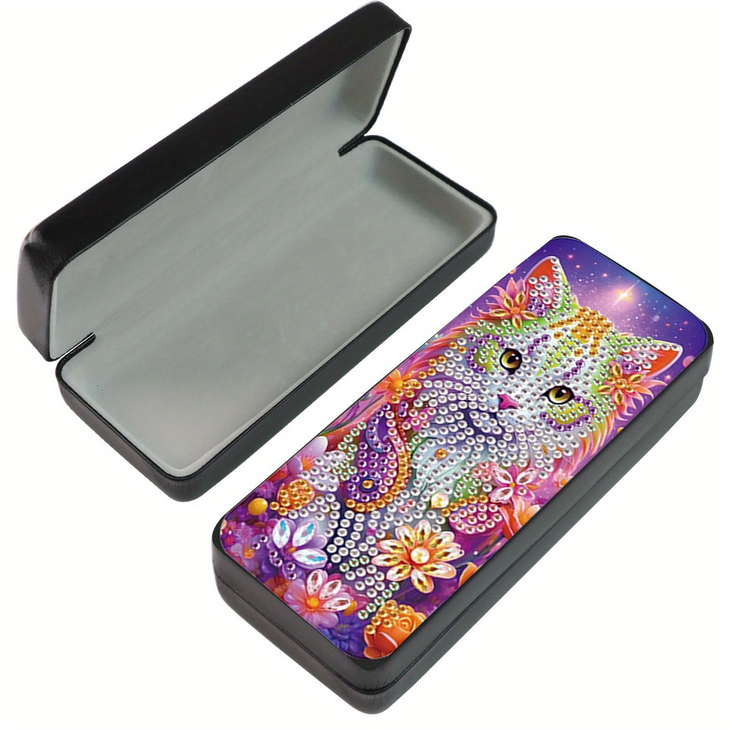 MVVMTOP 5D Diamond Art Painting Eye Glass Case, DIY cat, Glasses Storage Box Diamond Painting Sunglass Case for Adults Handmade Diamond Art for Art Craft Gift Travel Sunglass Eyeglasses
