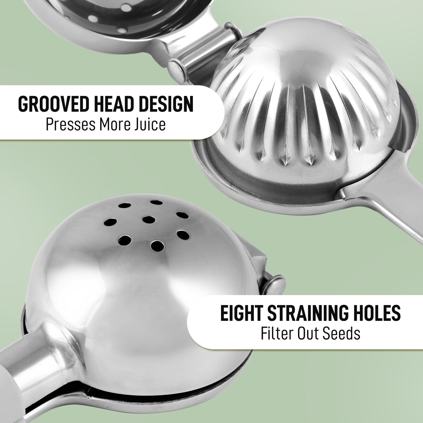 Zulay Lemon Squeezer Stainless Steel with Premium Heavy Duty Solid Metal Squeezer Bowl (Black Grip, Large)