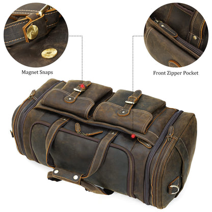 Polare 23" Expandable to 29'' Duffel Retro Thick Full Grain Cowhide Leather Gym Weekender Overnight Luggage Bag For Men