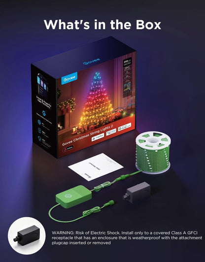 Govee Christmas Lights 2, RGBWIC 66FT 200LEDs Holiday String Lights with Shape Mapping Function, Smart LED Decoration for Indoor Outdoor Tree, 130+ Preset Scenes, Voice and APP Control, Green Wire