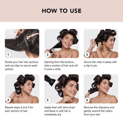 Kitsch Ceramic Thermal Hair Rollers for Women – Self Grip Hair Curlers for Heatless Curls Overnight - Volumizing Large Rollers for Short & Long Hair - For Long Lasting Frizz-Free Curls - Black, 8pcs