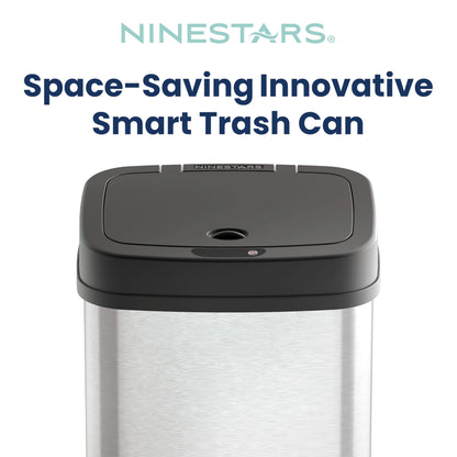 NINESTARS DZT-12-5 Bedroom or Bathroom Automatic Touchless Infrared Motion Sensor Trash Can, 3 Gal 12L, Stainless Steel Base (Rectangular, Black Lid)