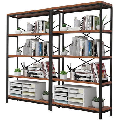 Himimi Industrial Bookshelf 5-Tier Set of 2, Bookcase 58" H Ladder Shelf, Storage Shelves Rack Shelf Unit, Accent Furniture Metal Frame, Home Office Furniture, Vintage Brown（2PCS）