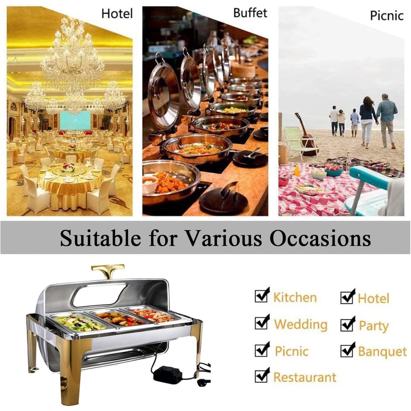 Food Warmer Buffet Server, Electric Chafing Dish Buffet Warmer with Rolling Top, Buffet Server Catering Chafer Warmer (1/3 Pan 13L)