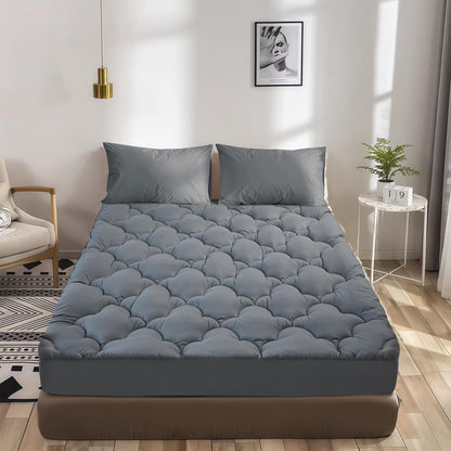 WQSPRING Mattress Pad Queen Size, Plush Pillow Top Mattress Topper & Waterproof Protector, Cooling Fitted Cover (8-21”), Noiseless, Breathable